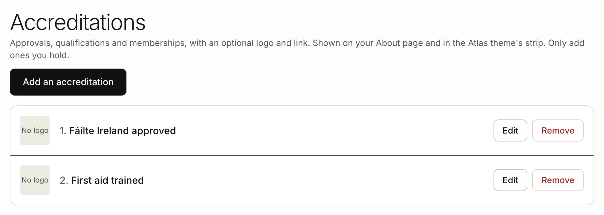 Your accreditations, in order
