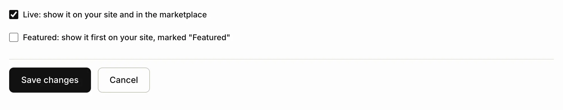 The Live box and the Save changes button in the tour form